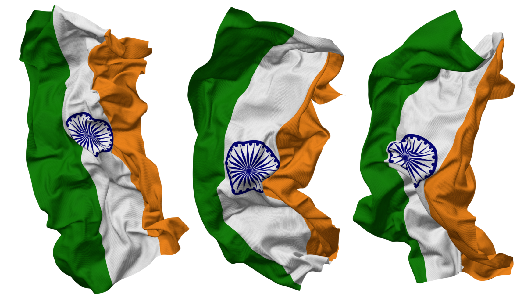 India Flag Waves Isolated in Different Styles with Bump Texture, 3D Rendering png