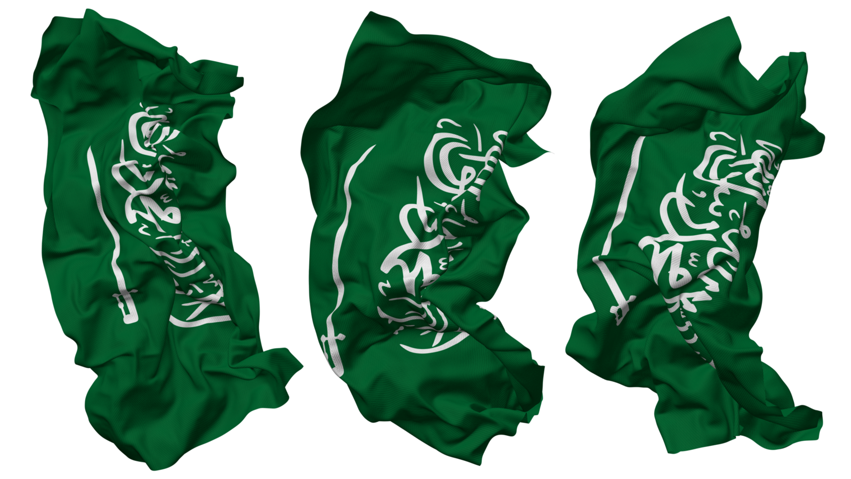 koninkrijk van saudi Arabië vlag golven geïsoleerd in verschillend stijlen met buil textuur, 3d renderen png