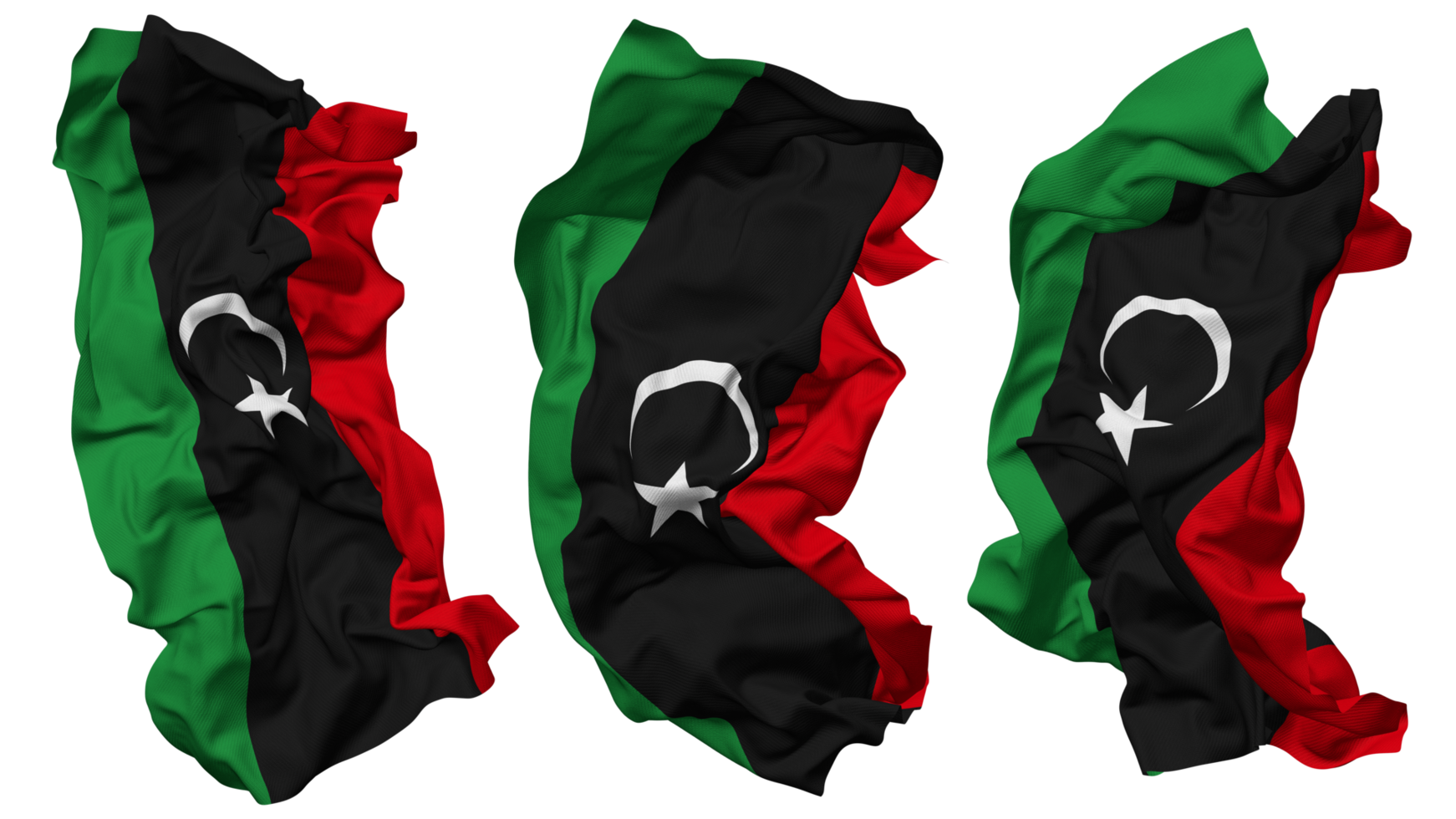 libyen flagga vågor isolerat i annorlunda stilar med stöta textur, 3d tolkning png