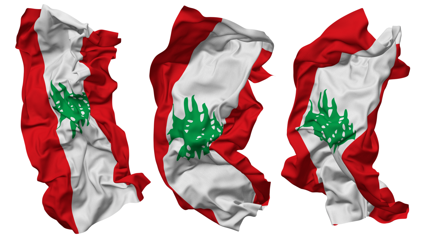 Lebanon Flag Waves Isolated in Different Styles with Bump Texture, 3D Rendering png