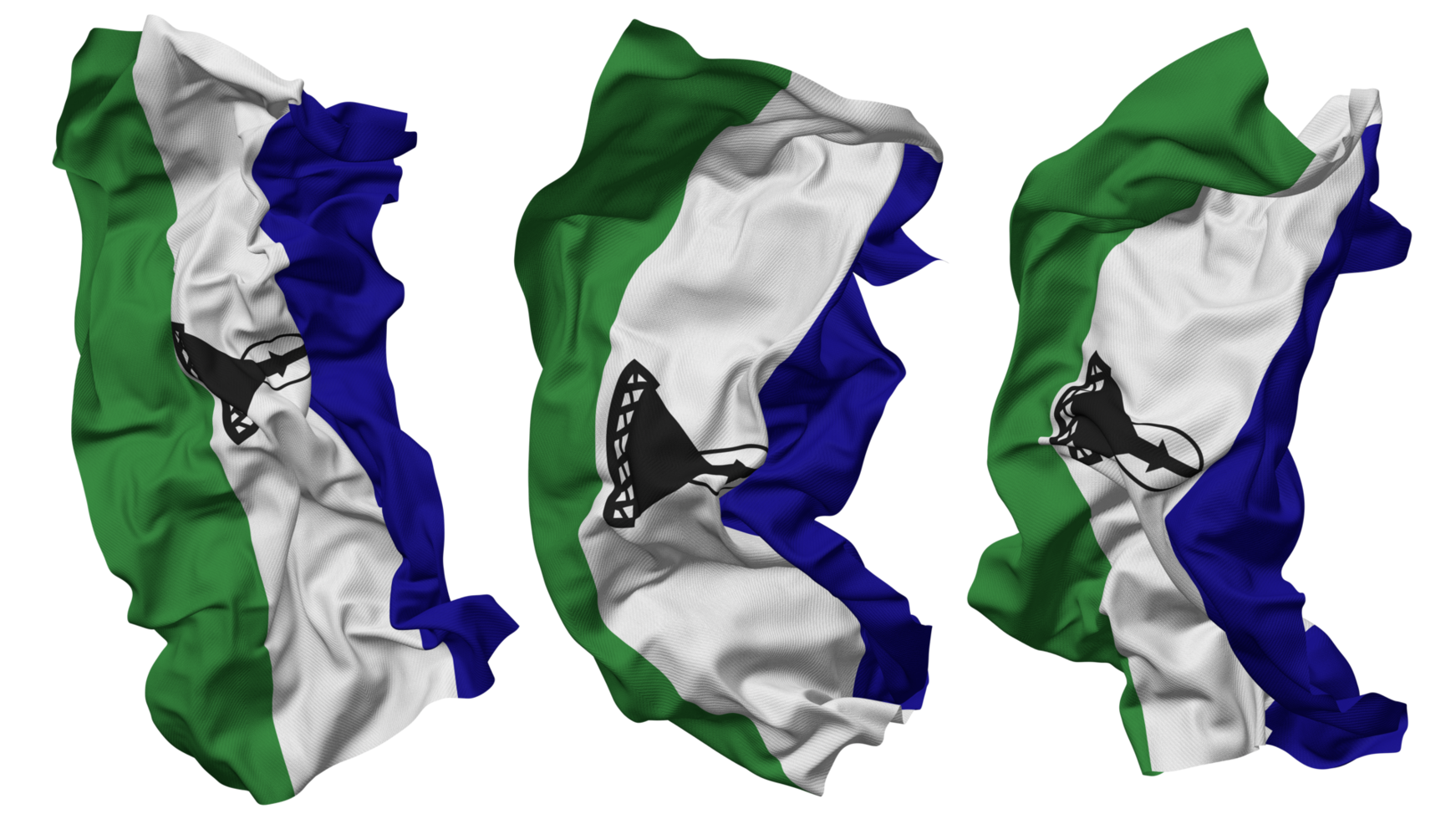 Lesotho Flag Waves Isolated in Different Styles with Bump Texture, 3D Rendering png