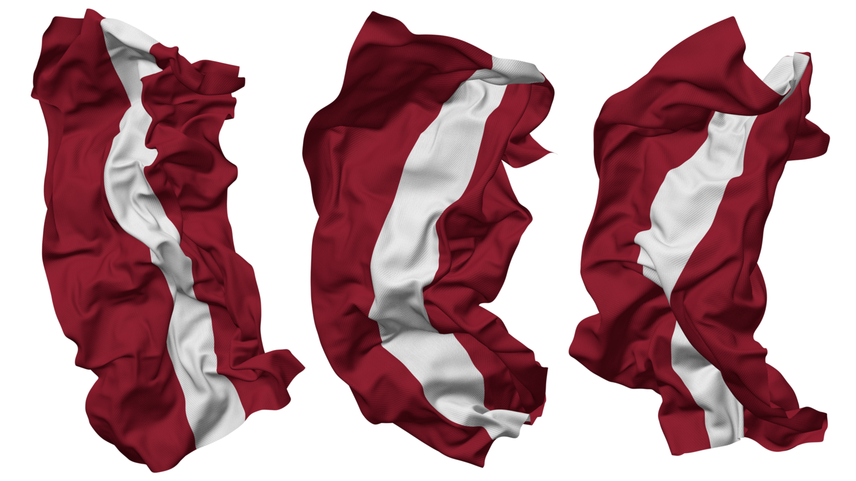 Latvia Flag Waves Isolated in Different Styles with Bump Texture, 3D Rendering png