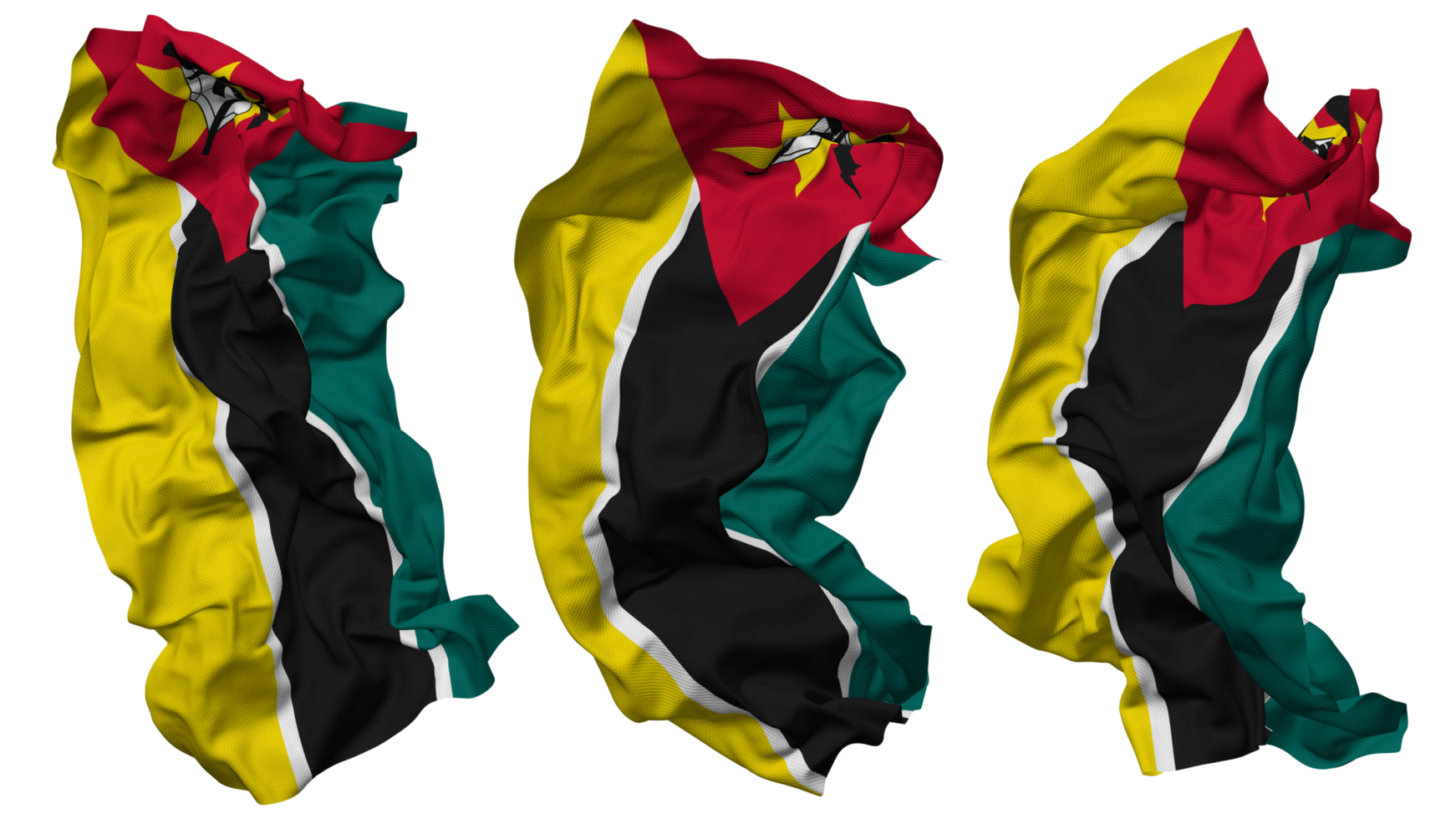 Mozambique Flag Waves Isolated in Different Styles with Bump Texture, 3D Rendering png