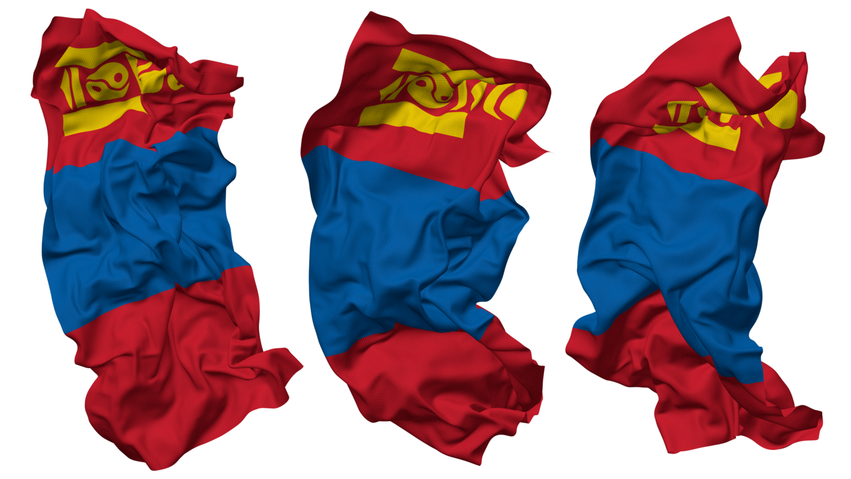 Mongolia Flag Waves Isolated in Different Styles with Bump Texture, 3D Rendering png