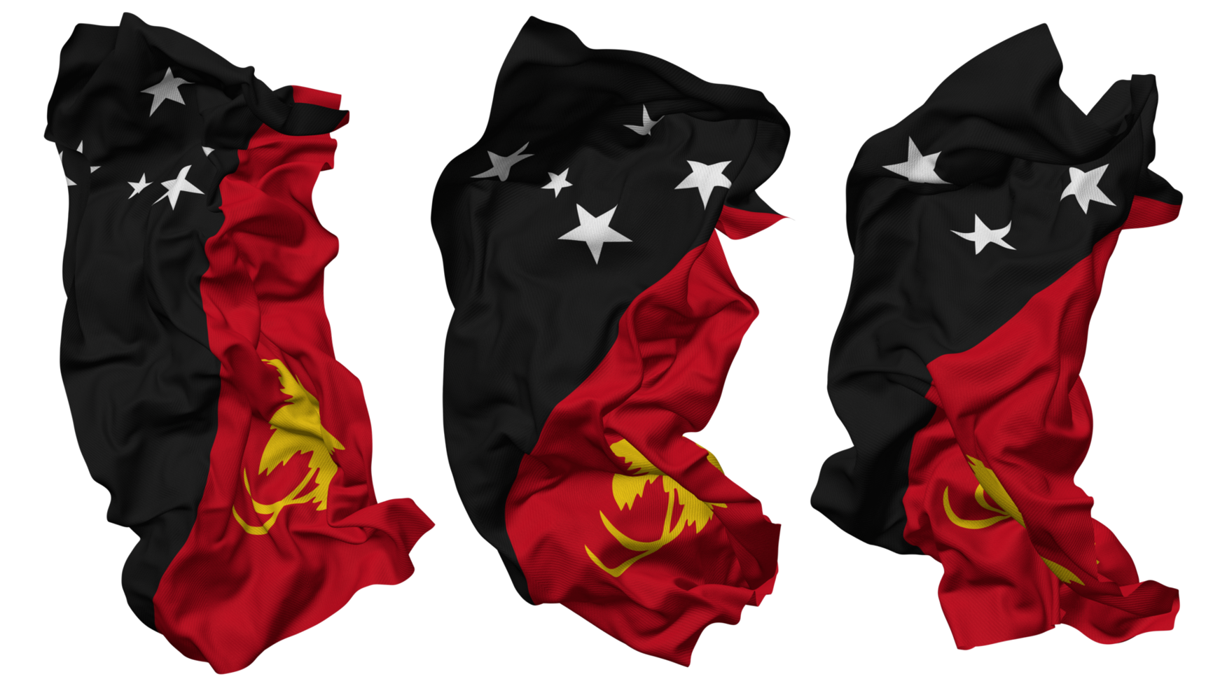 Papua New Guinea Flag Waves Isolated in Different Styles with Bump Texture, 3D Rendering png