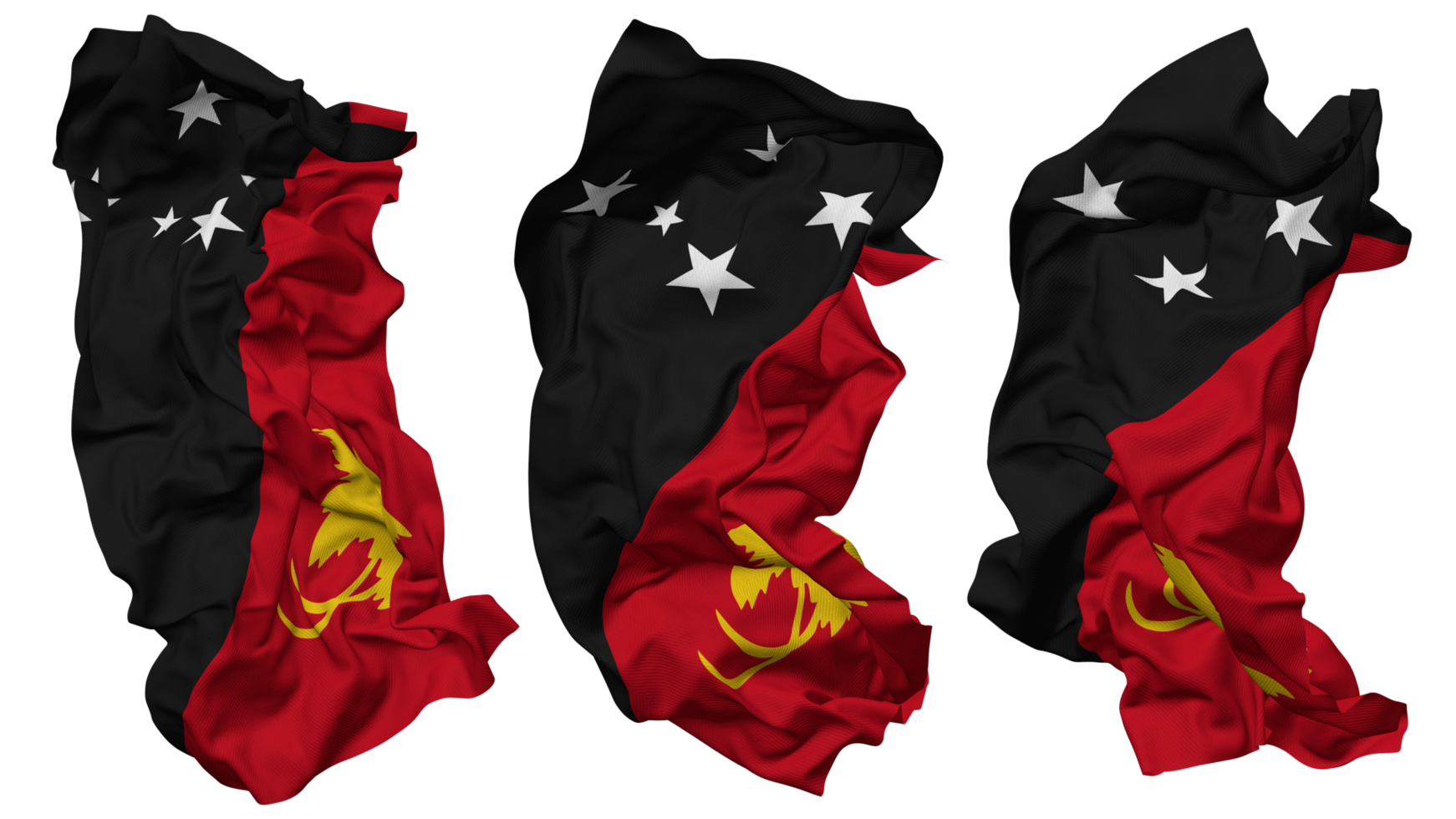 papua Novo Guiné bandeira ondas isolado dentro diferente estilos com colisão textura, 3d Renderização png