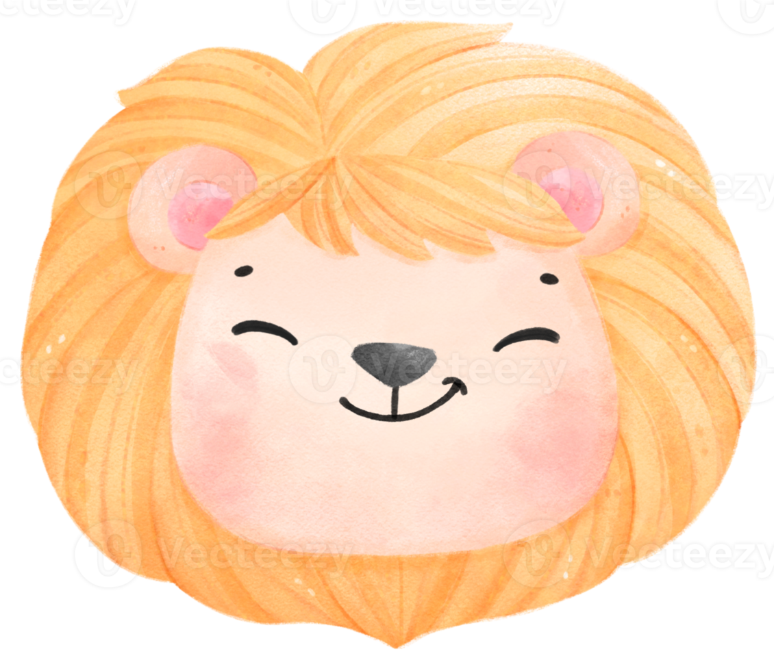 mignonne aquarelle content bébé Lion faune animal visage tête dessin animé garderie illustration png