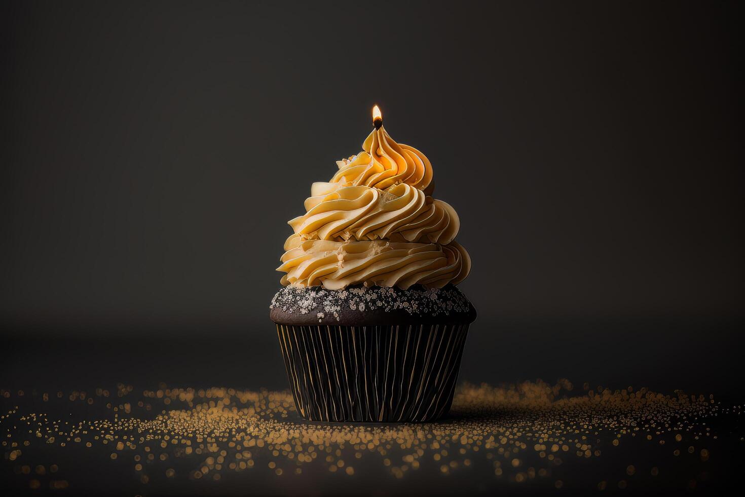 birthday cupcake on black. Illustration photo