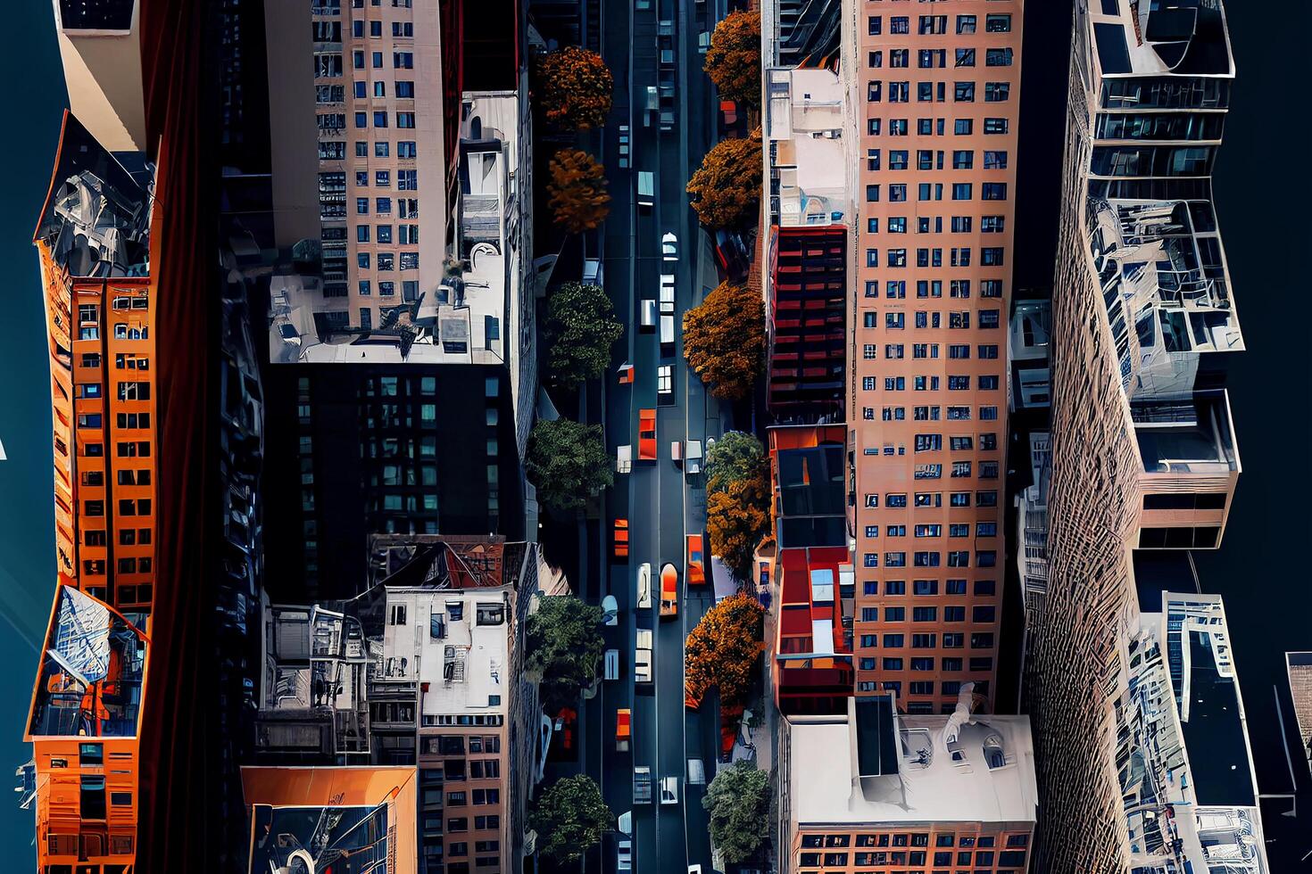 Street in Big City. Bird Fly View. Illustration photo