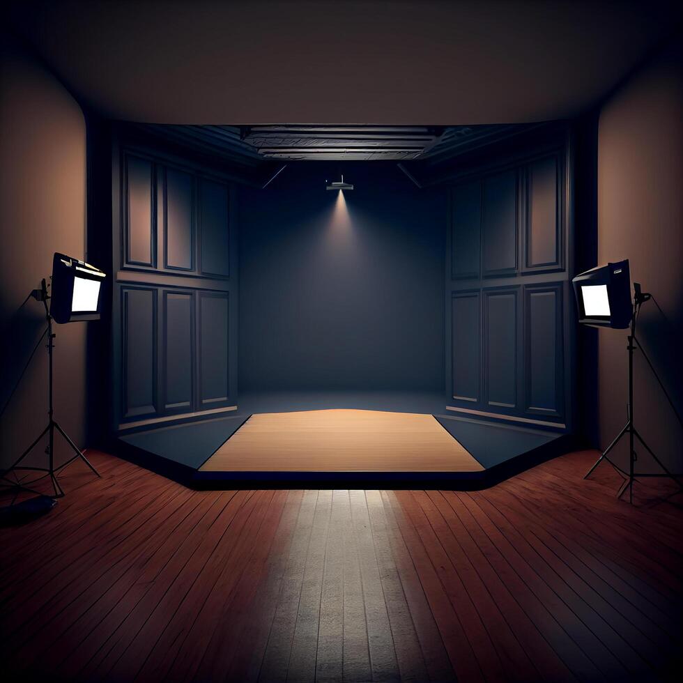 Blue studio room background with spotlight on. Illustrator photo