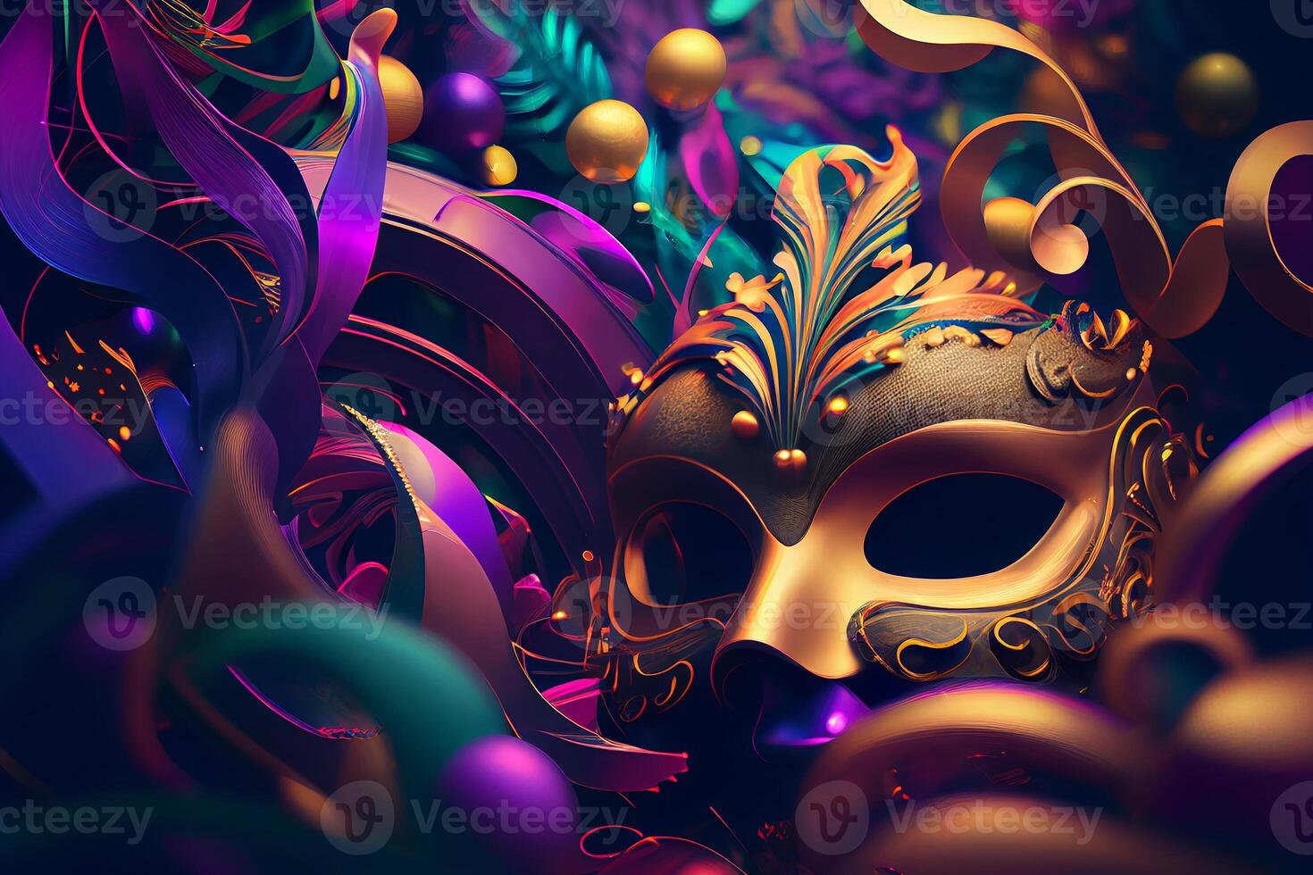 Violet Mardi Gras Carnaval Background with Mask. photo