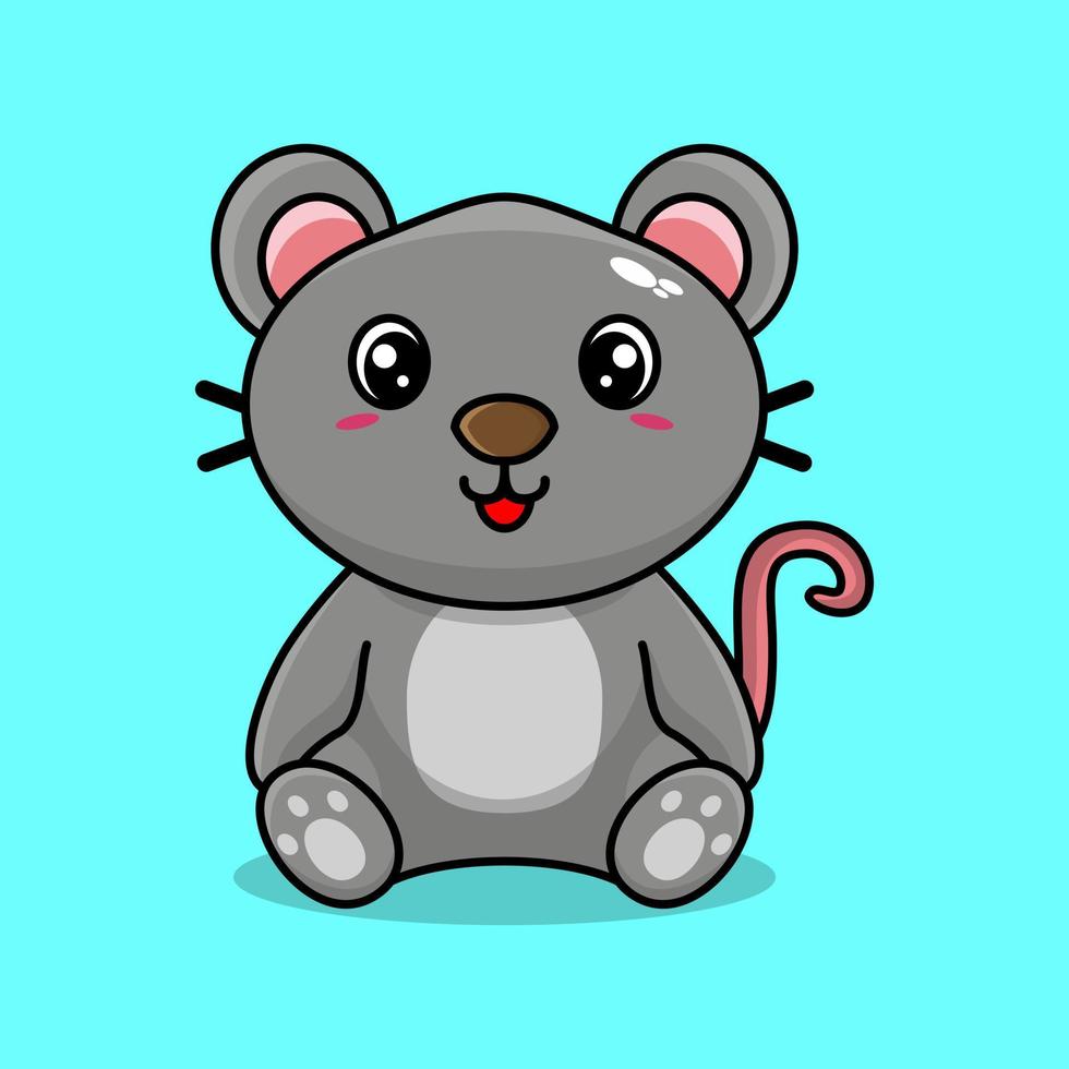 Vector cute mouse sitting cartoon illustration