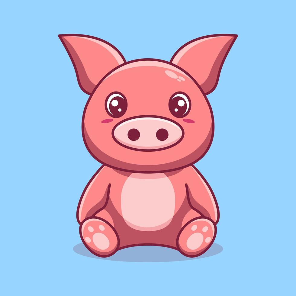 Vector cute pig sitting cartoon illustration