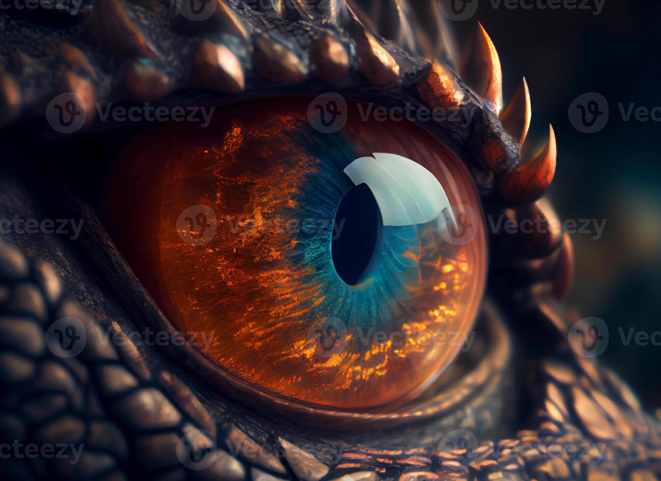 predatory eye of the dragon close-up. lizard eye. photo
