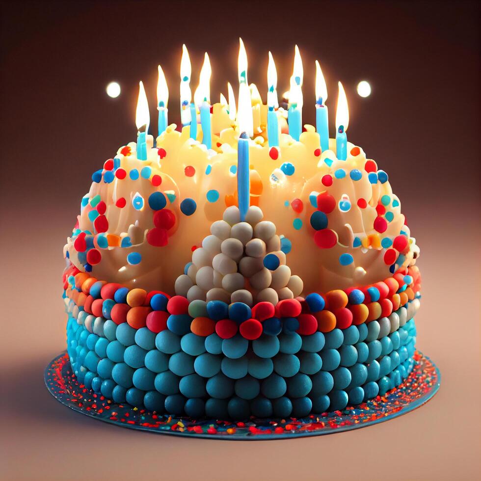 Happy Birthday Illustrated Cake with Candles. 22009970 Stock Photo at