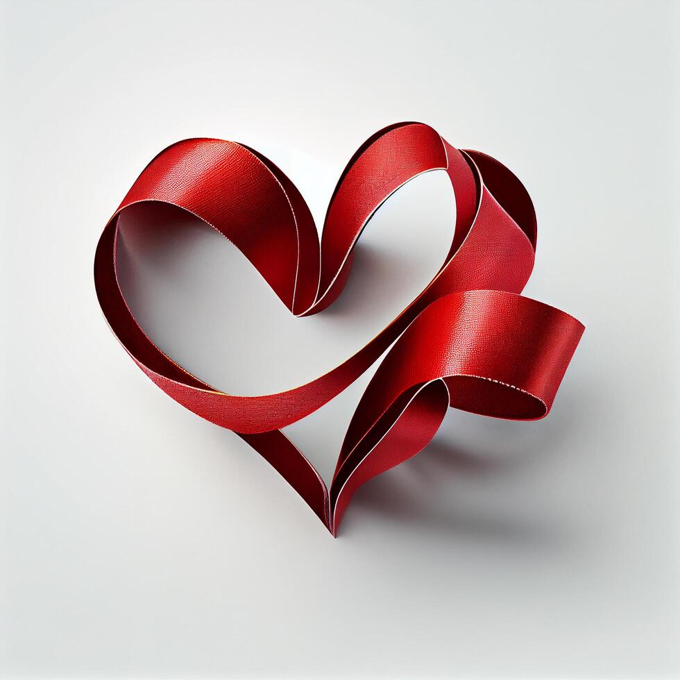 red ribbon in shape of heart on white background. Illustration photo