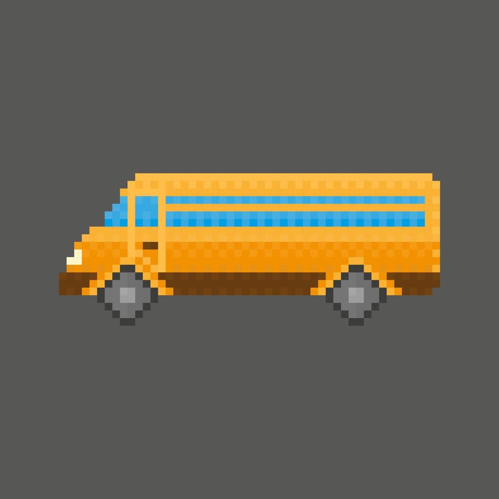 Illustration of yellow bus in pixel art style vector