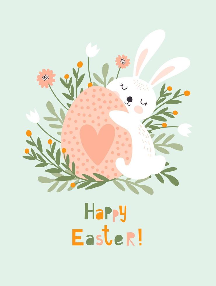 Happy easter card with cute rabbit. Vector illustrations