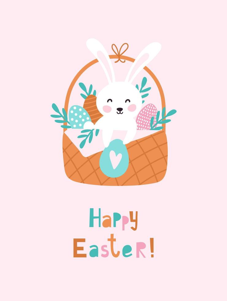 Happy easter card with cute rabbit. Vector illustrations