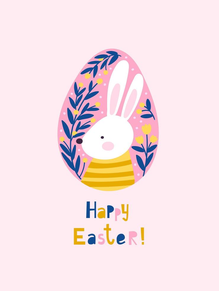 Happy easter card with cute rabbit. Vector illustrations