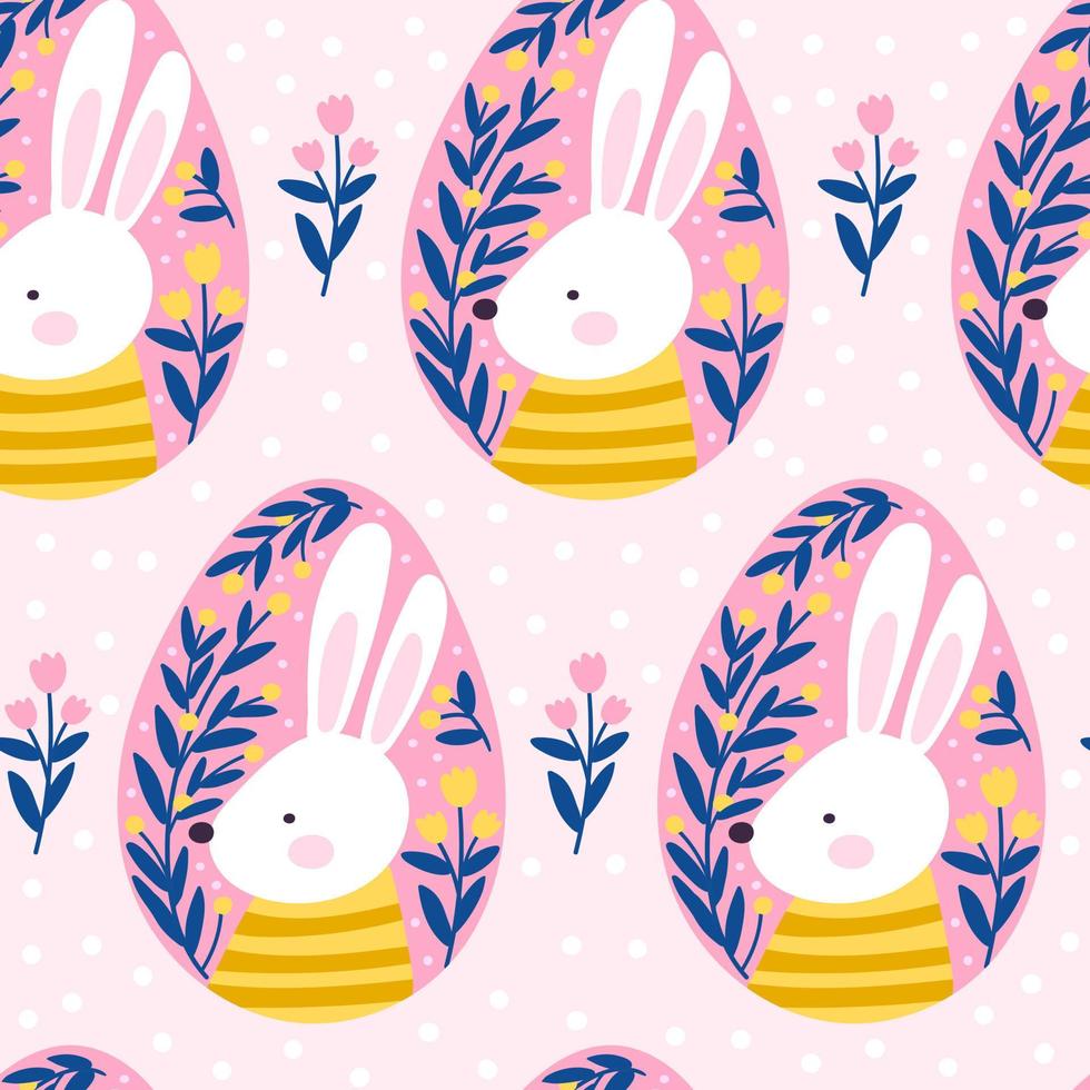 Happy easter seamless pattern with cute rabbit. Vector illustrations