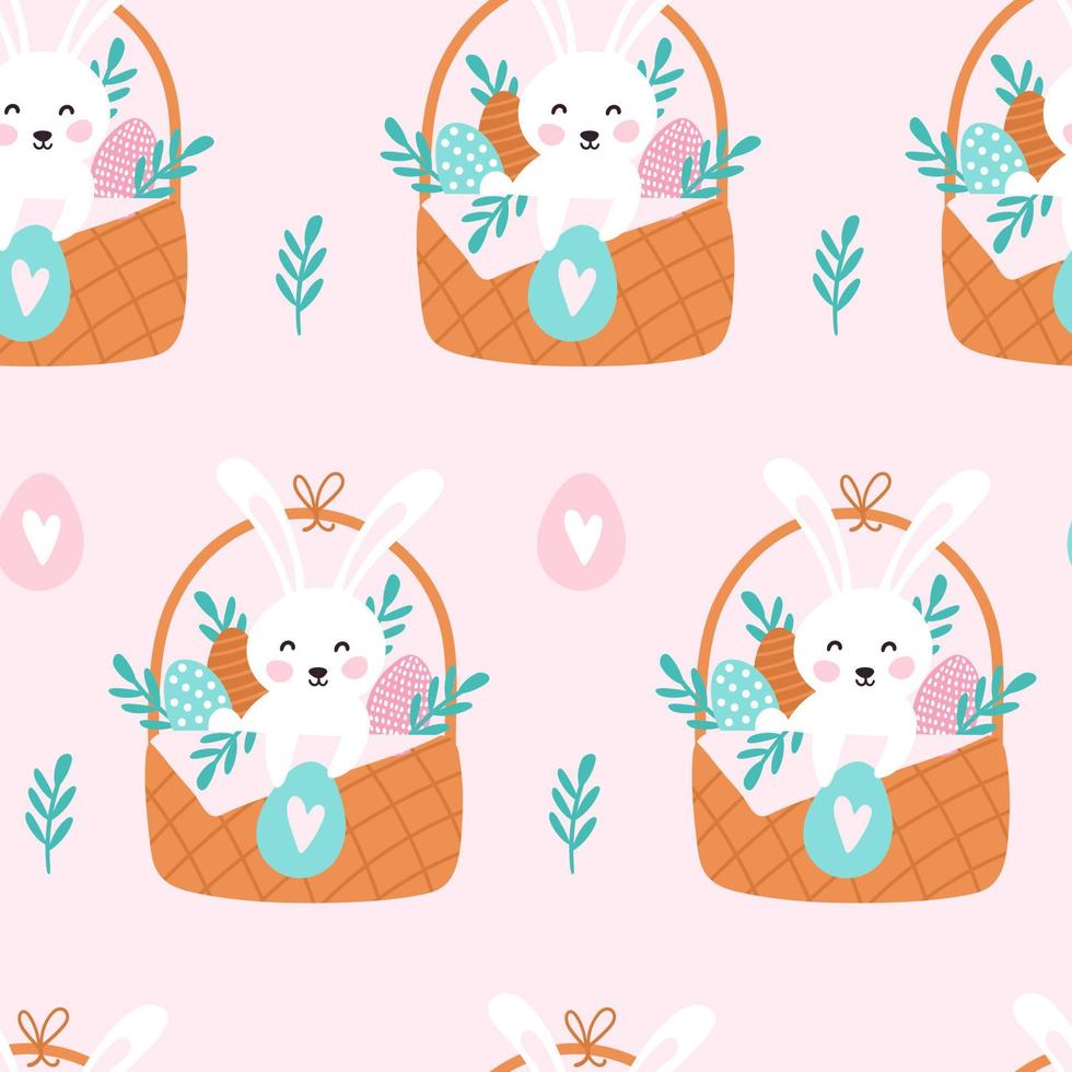 Happy easter seamless pattern with cute rabbit. Vector illustrations