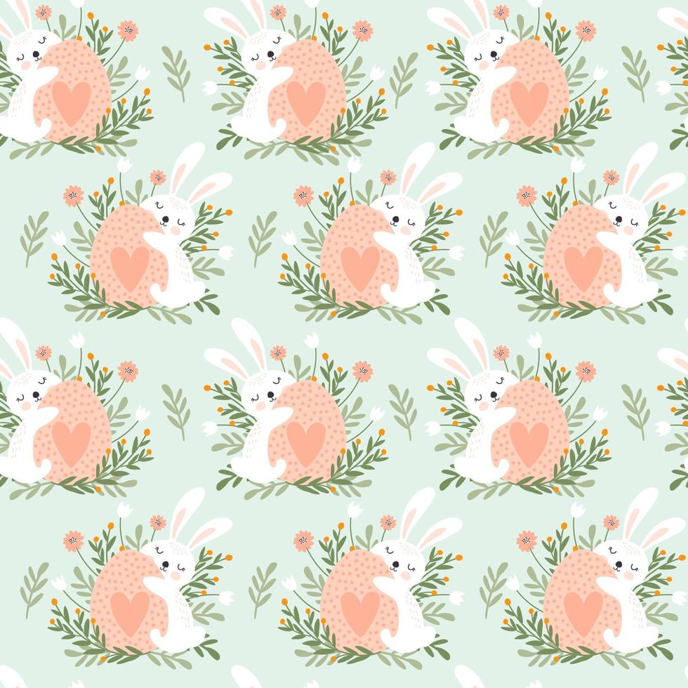 Happy easter seamless pattern with cute rabbit. Vector illustrations