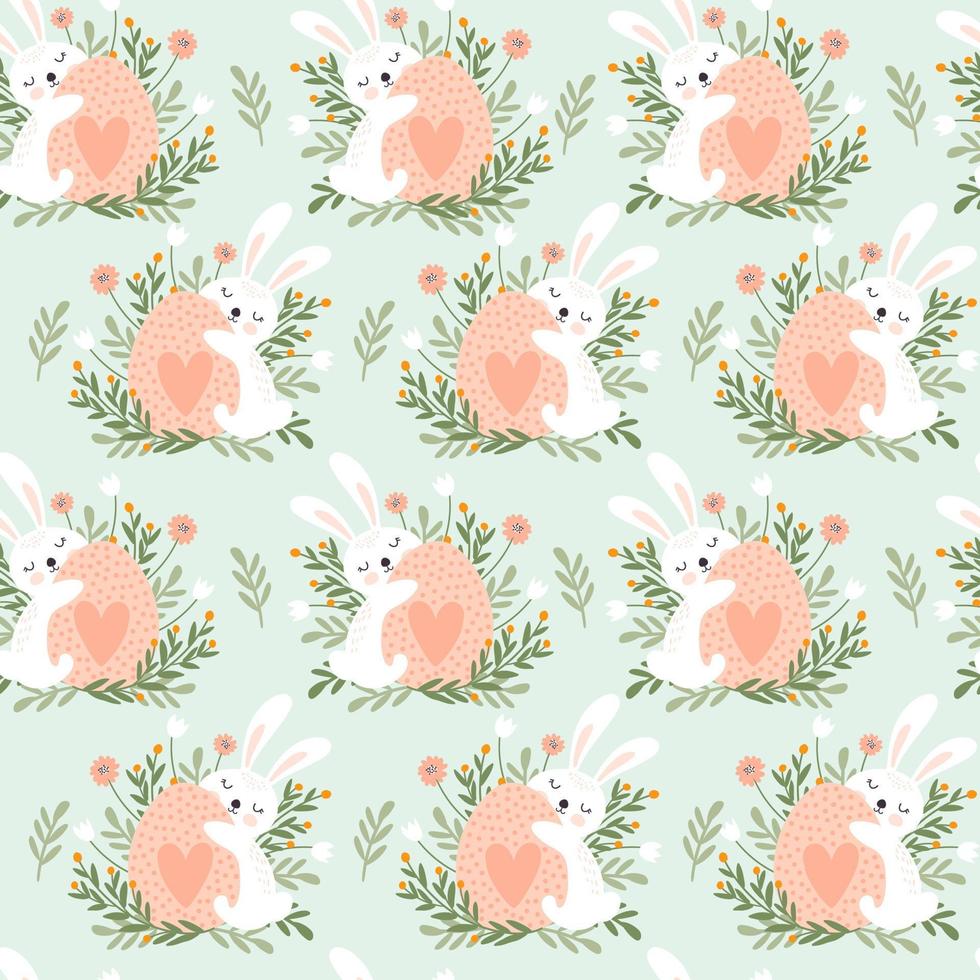 Happy easter seamless pattern with cute rabbit. Vector illustrations