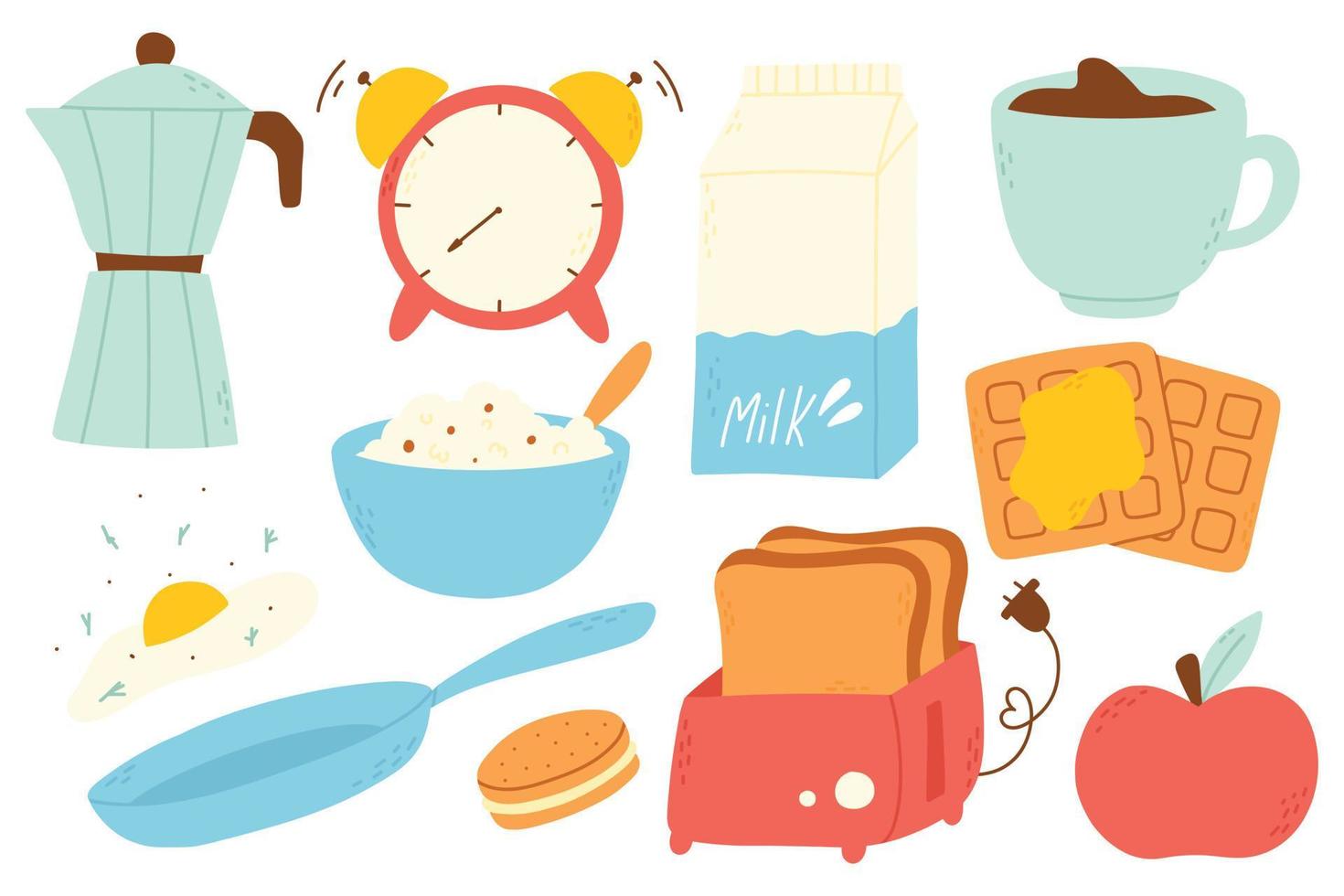 Set of good morning elements in flat style. Vector illustration. Collection of objects for the morning.