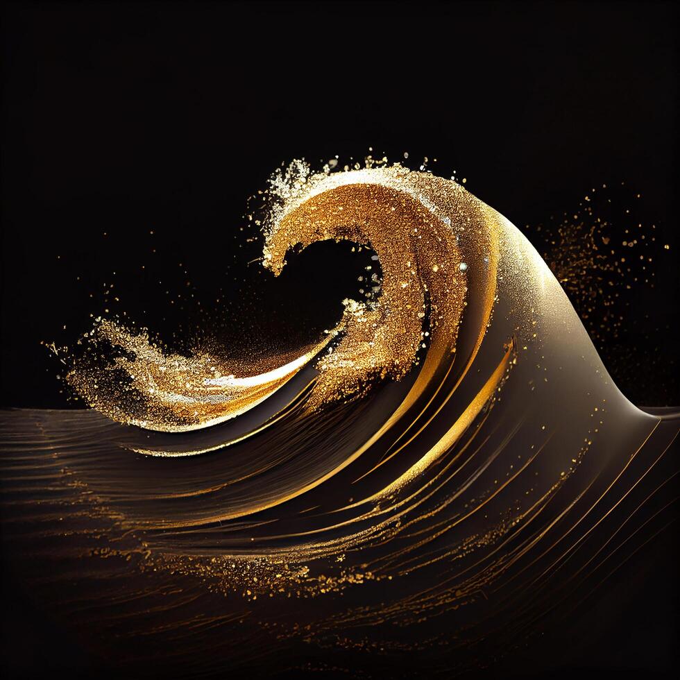 Golden Glitter Wave on Black Background. photo