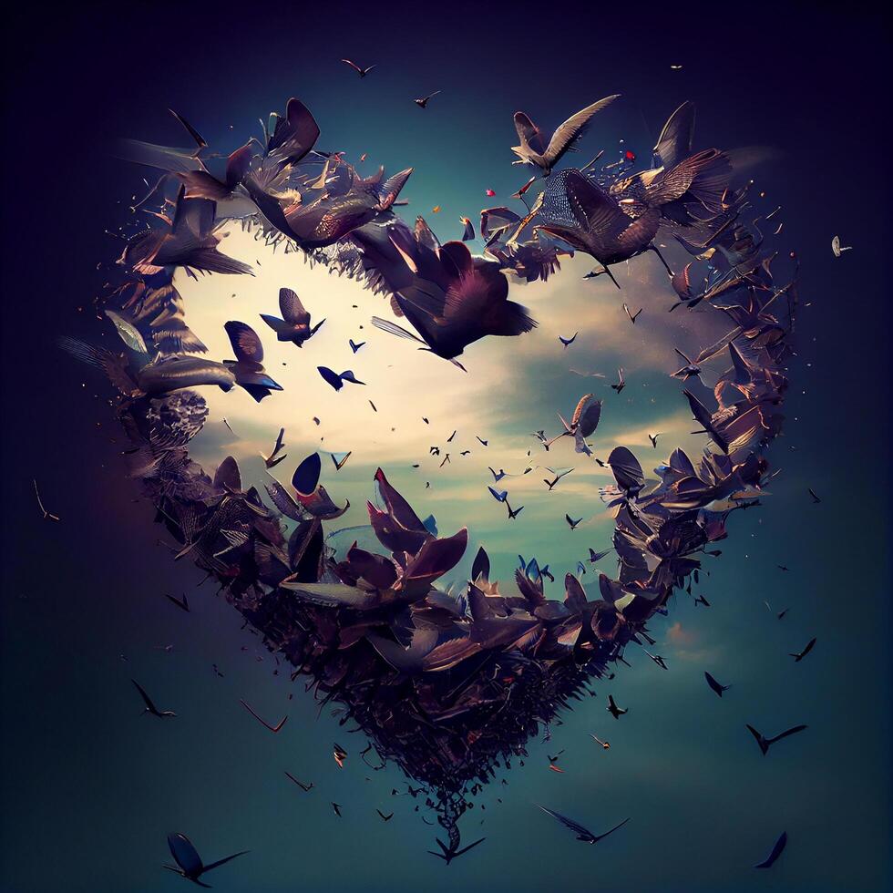 Fly Birds in Heart Shape. photo