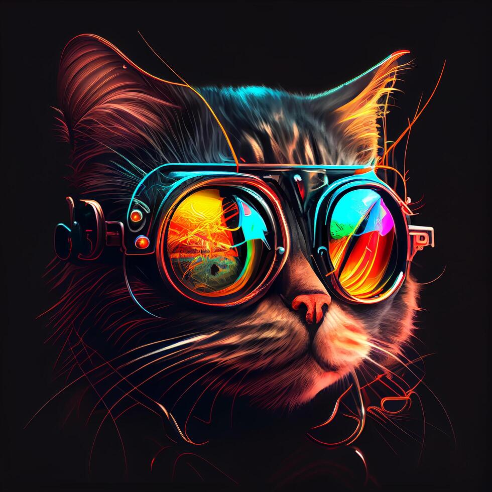 Black Neon Modern Disco Cat photo
