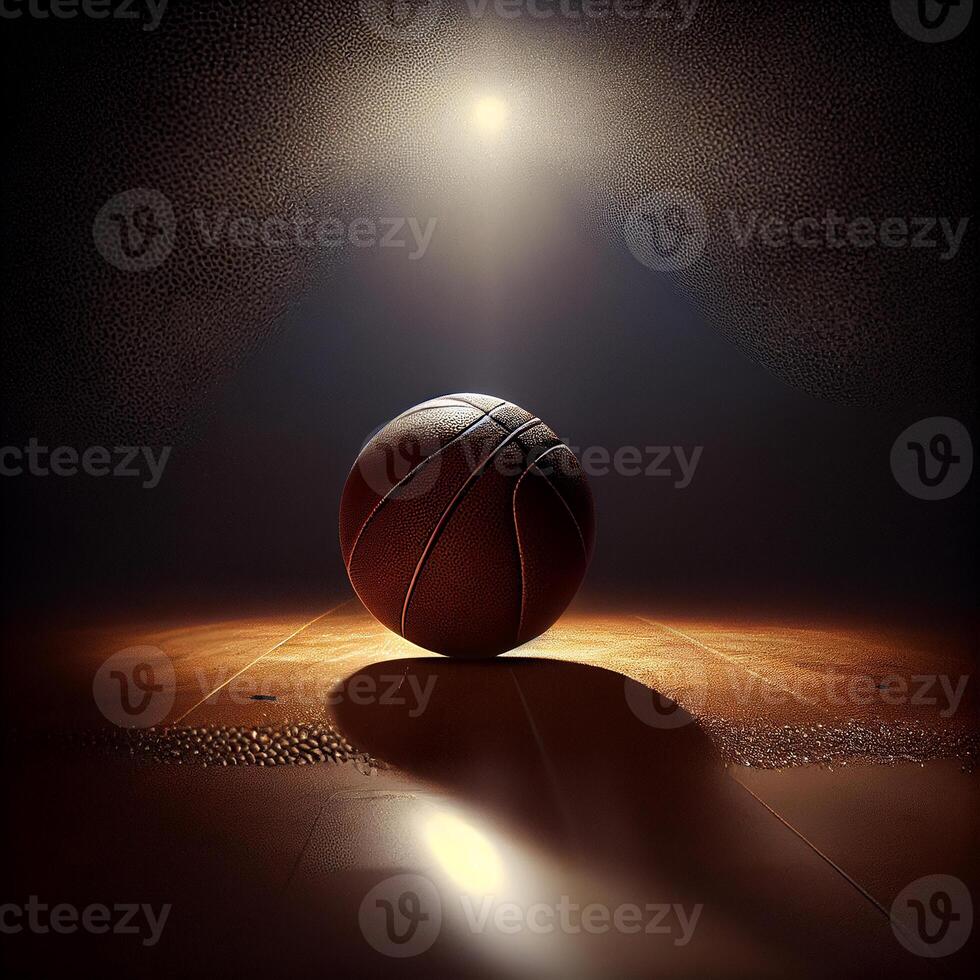 Basketball on an empty field in the spotlight. photo