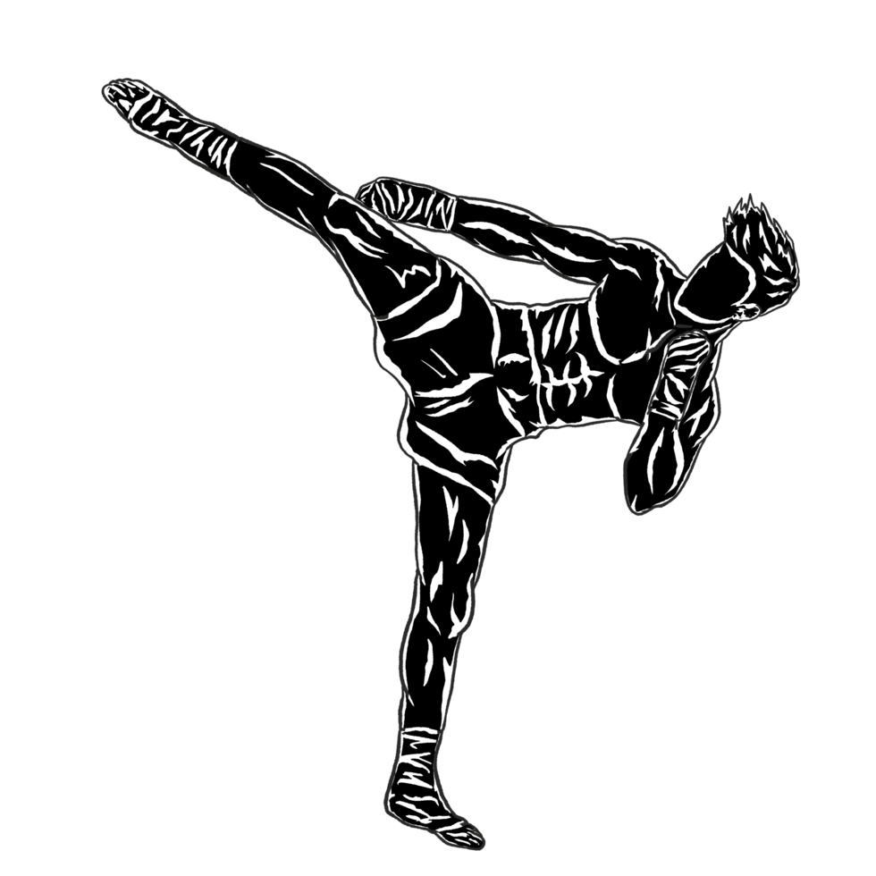 illustration silhouette muay thai fighter png