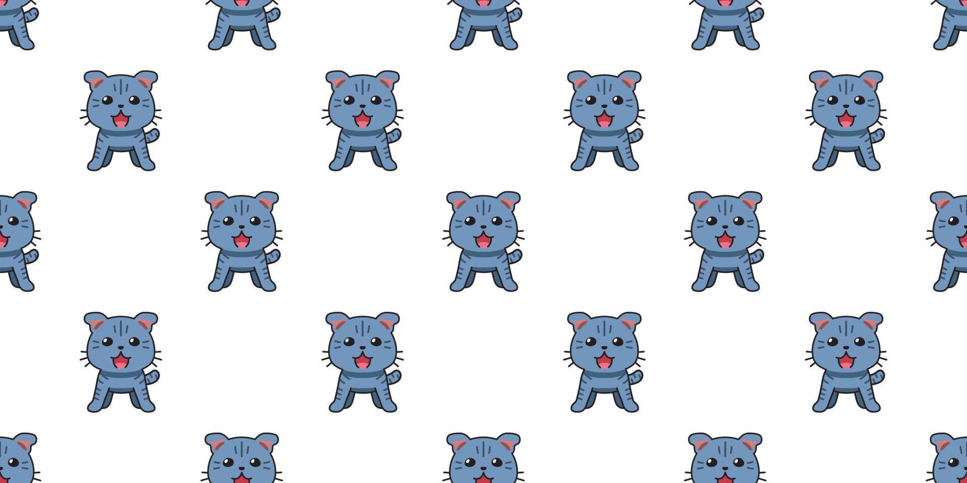 Vector cartoon character cute tabby cat seamless pattern background