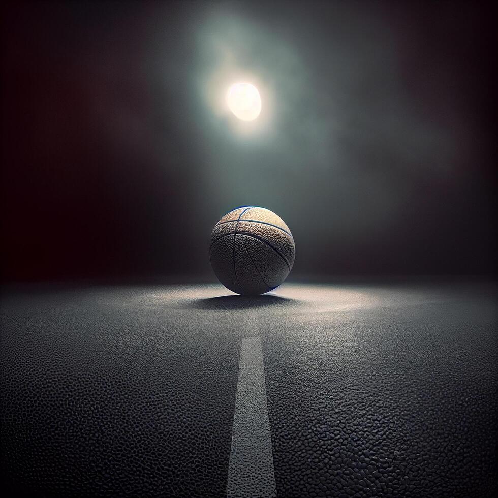 Basketball on an empty field in the spotlight. photo