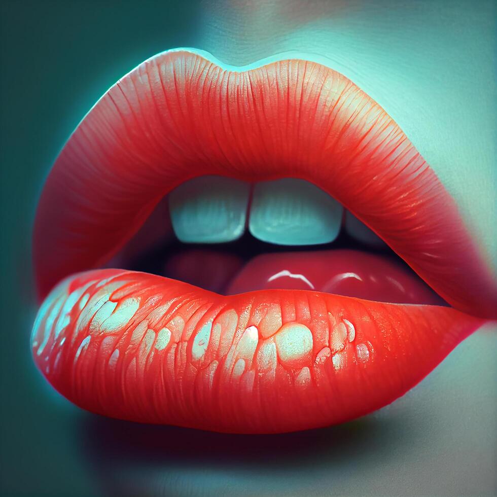 Red Realistic Painted Lips. photo