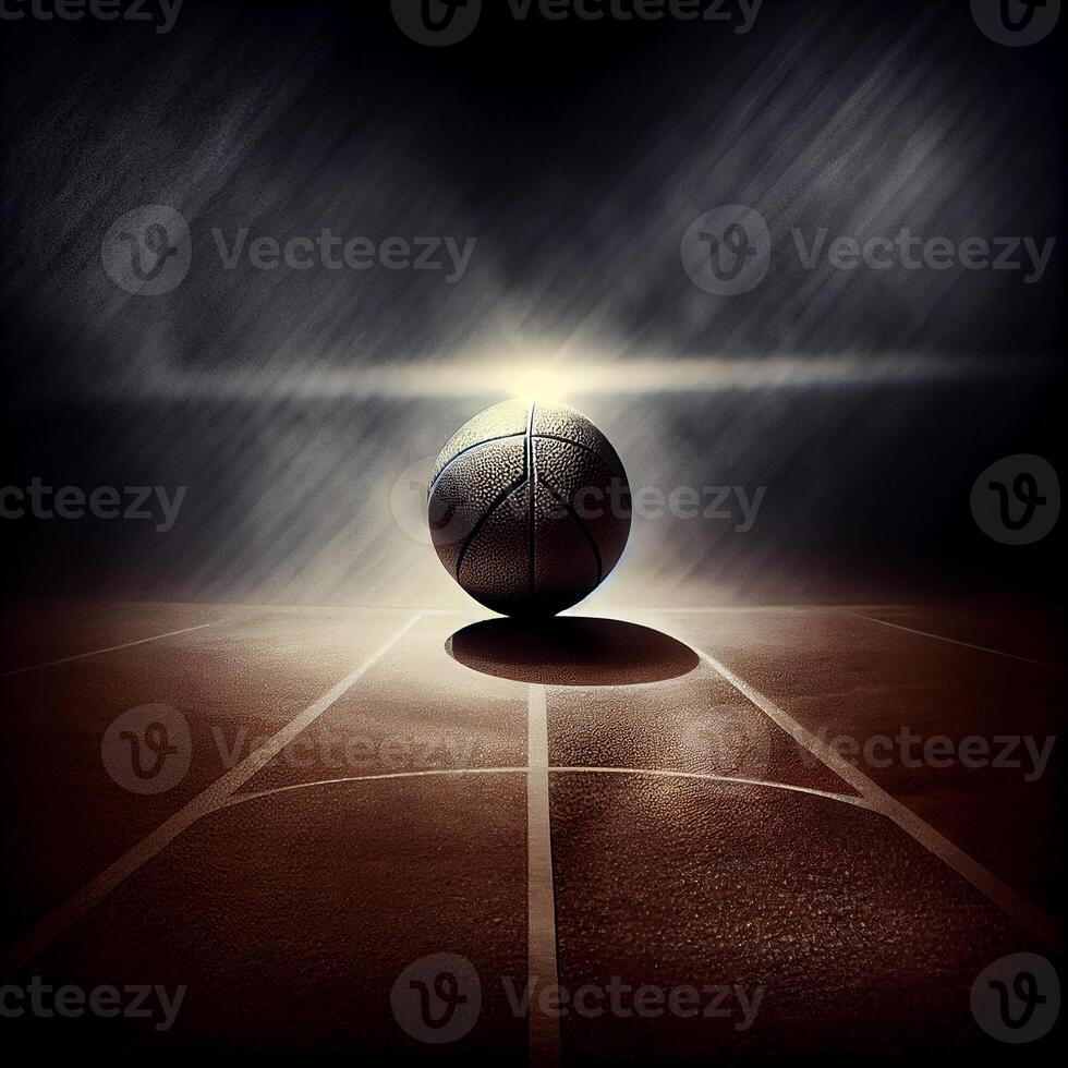 Basketball on an empty field in the spotlight. photo