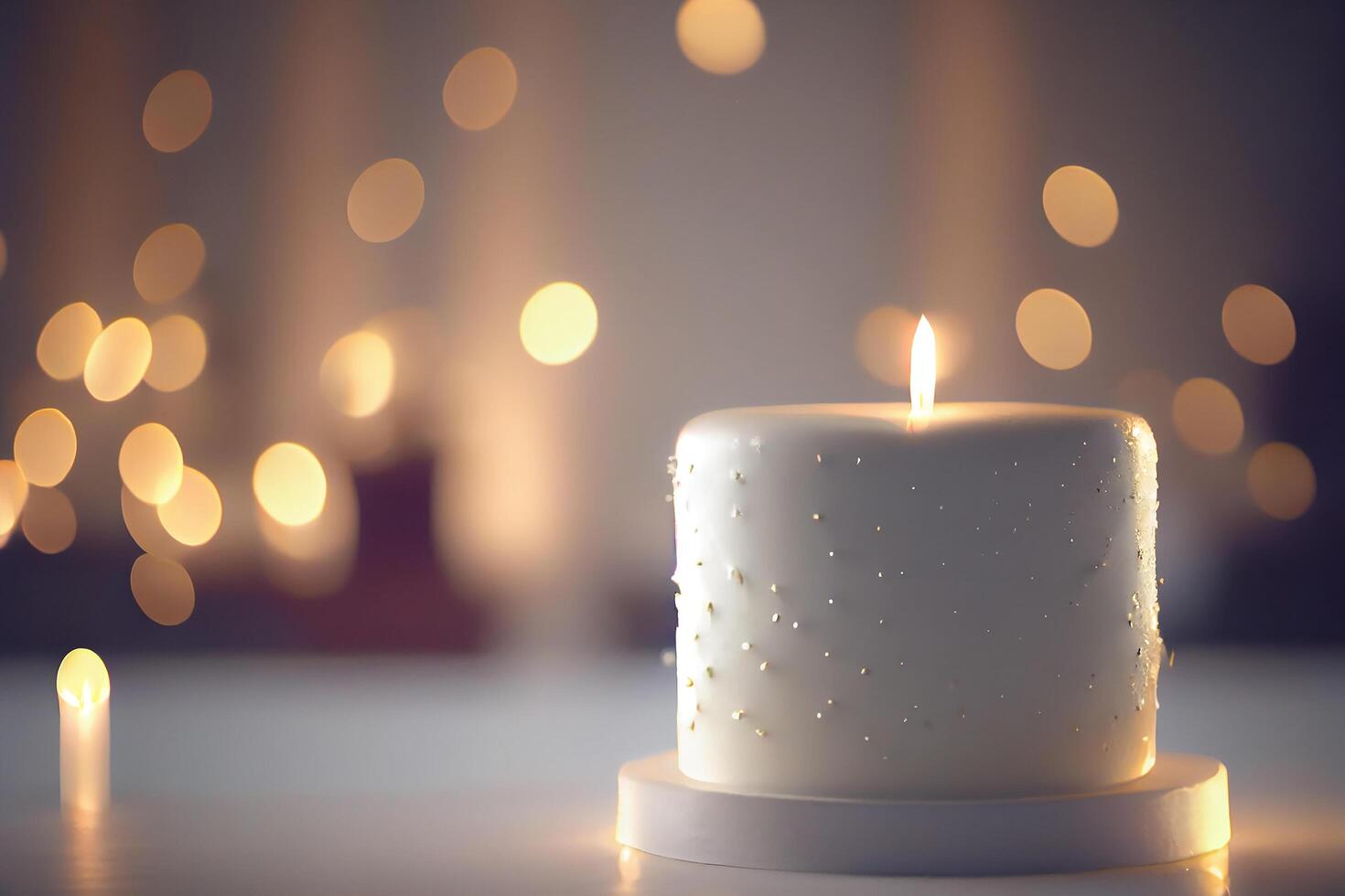 Wedding Cake with candle on plate. Illustration photo