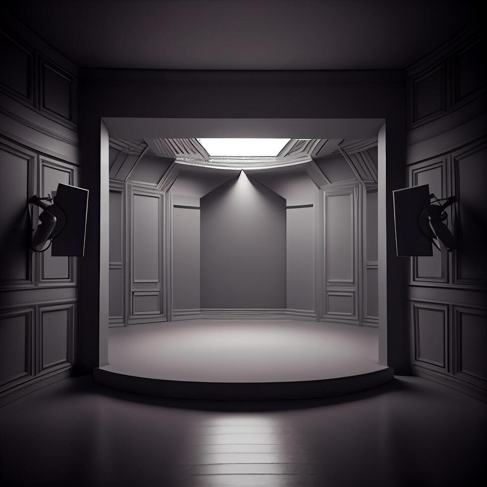 Gray studio room background with spotlight on. Illustrator photo