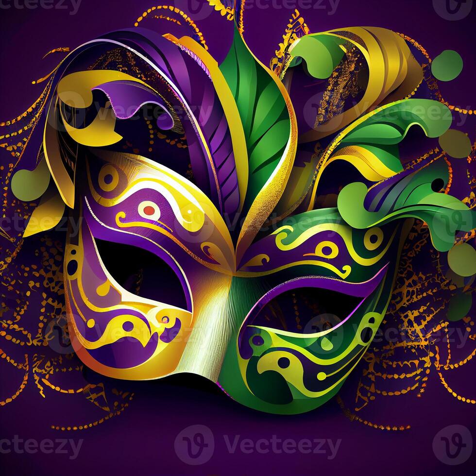Violet Mardi Gras Carnaval Background with Mask. photo