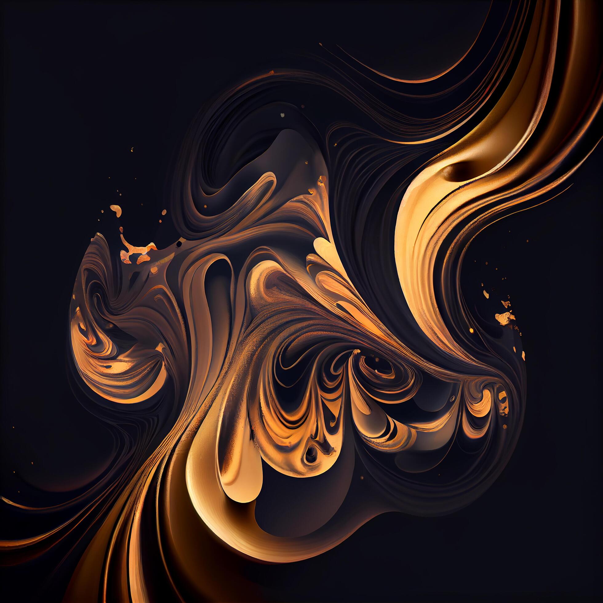 Swirled Pastel Gold Inkscape Water Paint dark background. Illustration