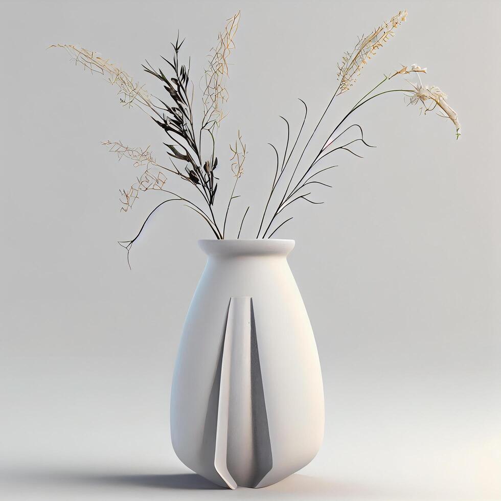 Minimalist Design Decoration with Dry Flowers in Vase. photo