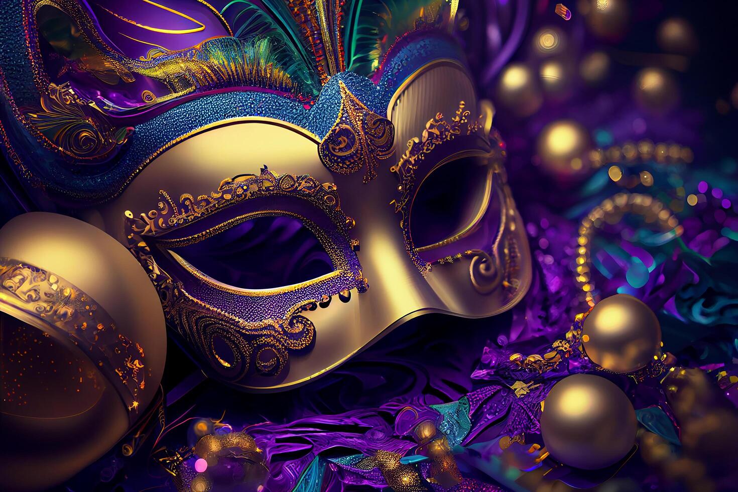 Violet Mardi Gras Carnaval Background with Mask. photo