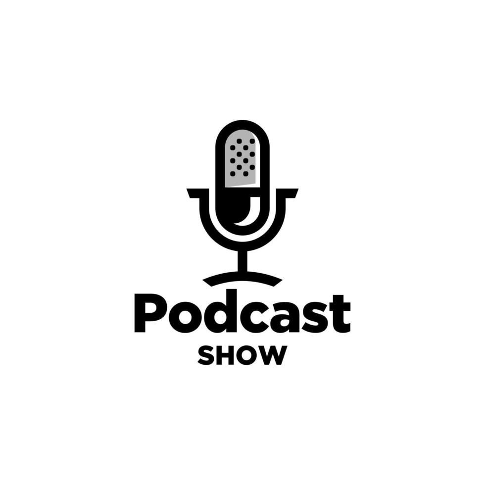 classic microphone logo. podcast logo icon vector with microphone in modern simple line style modern illustration.