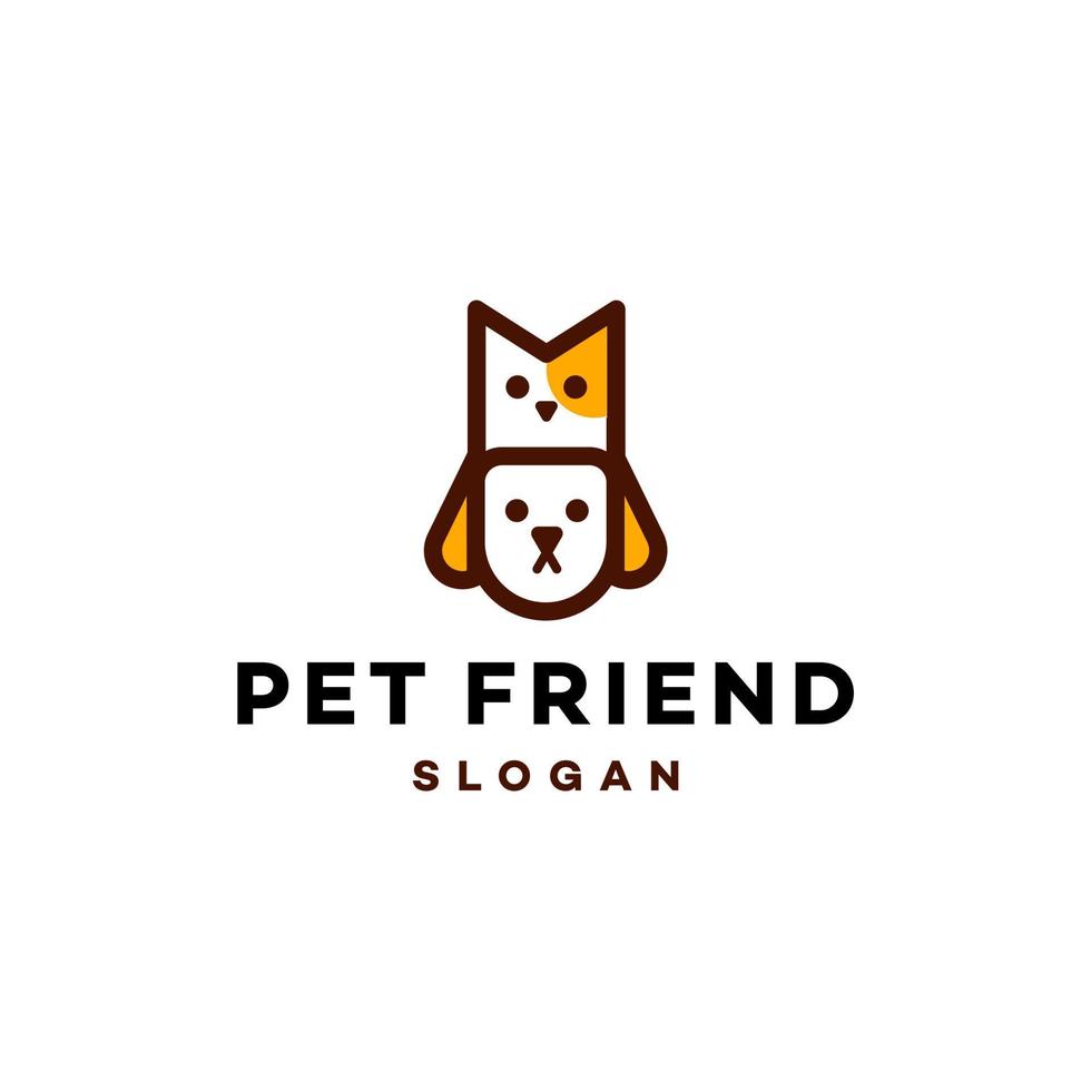 adorable Dog and cat vector cartoon illustration design in line style, simple modern animal pet shop character logo concept. funny puppy and kitty friend logo line art drawing