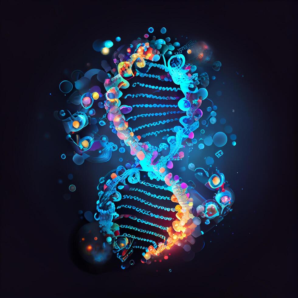 abstract lights vivid thin DNA double helix. Illustration photo