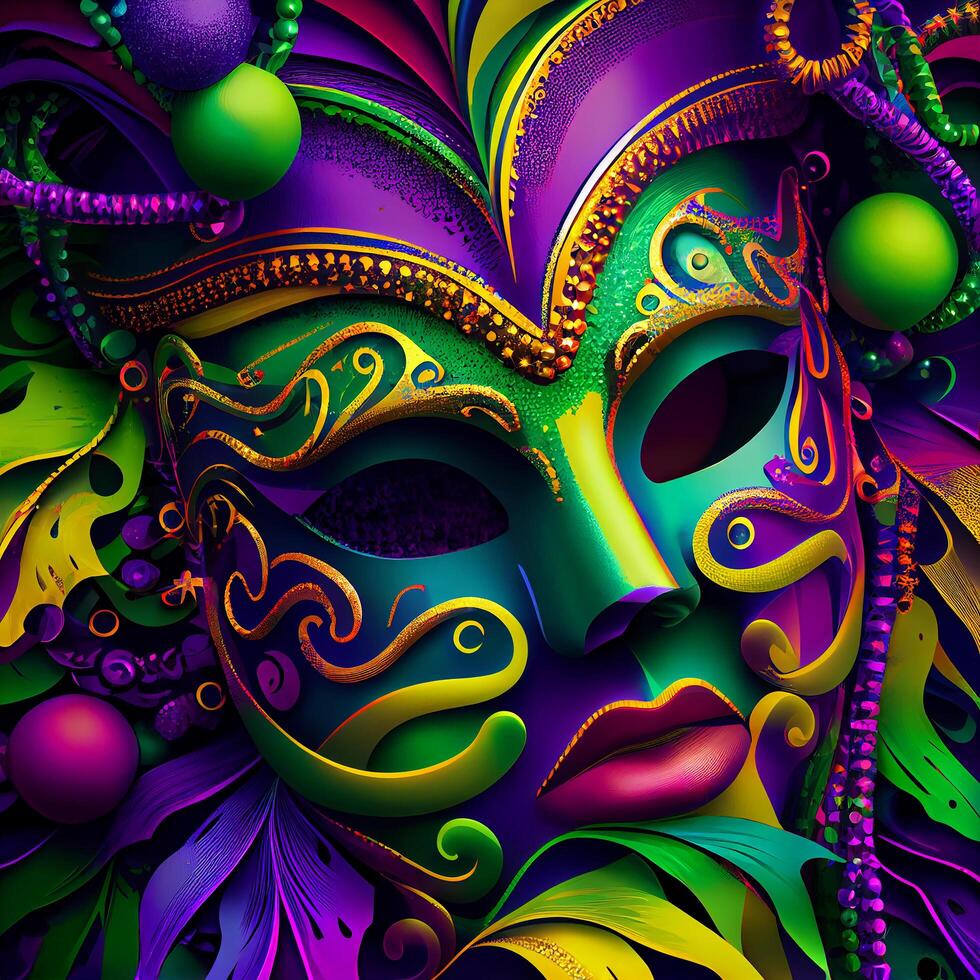 Violet Mardi Gras Carnaval Background with Mask. photo