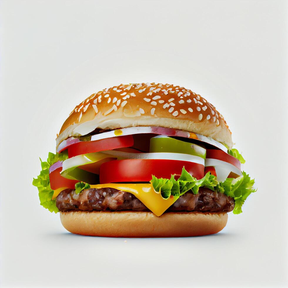 Illustrated Realistic Beef Burger On White Background photo