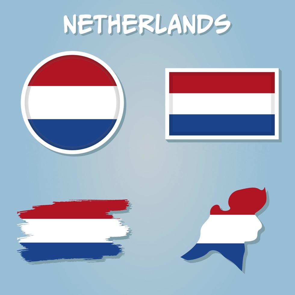 Vector map of Netherlands with flag. Isolated, blue background.